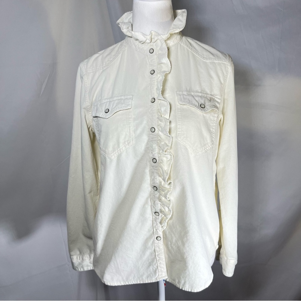 Sundance Ombeline Corduroy Snap Ruffle Shirt in Marshmallow XS Cowgirl‎ Western